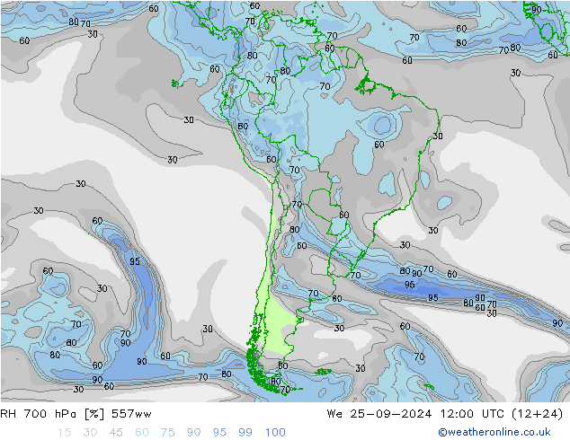 RH 700 hPa 557ww We 25.09.2024 12 UTC