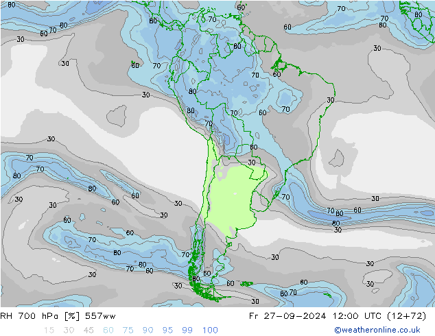 RH 700 гПа 557ww пт 27.09.2024 12 UTC