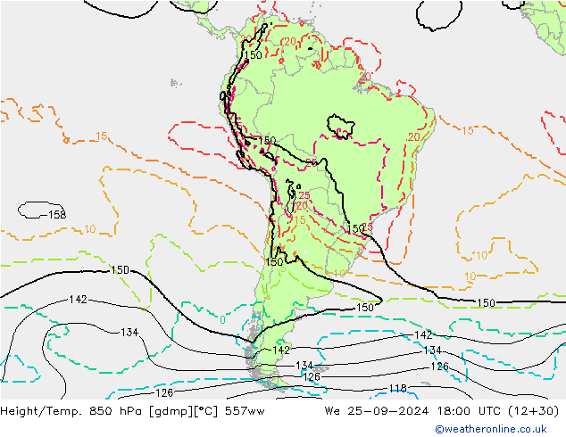 Hoogte/Temp. 850 hPa 557ww wo 25.09.2024 18 UTC