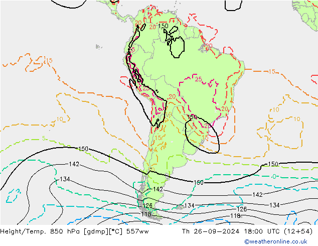 Height/Temp. 850 hPa 557ww  26.09.2024 18 UTC