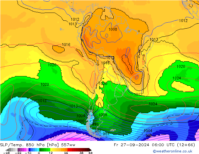 SLP/Temp. 850 hPa 557ww Fr 27.09.2024 06 UTC