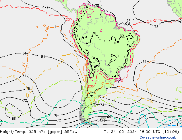 Hoogte/Temp. 925 hPa 557ww di 24.09.2024 18 UTC