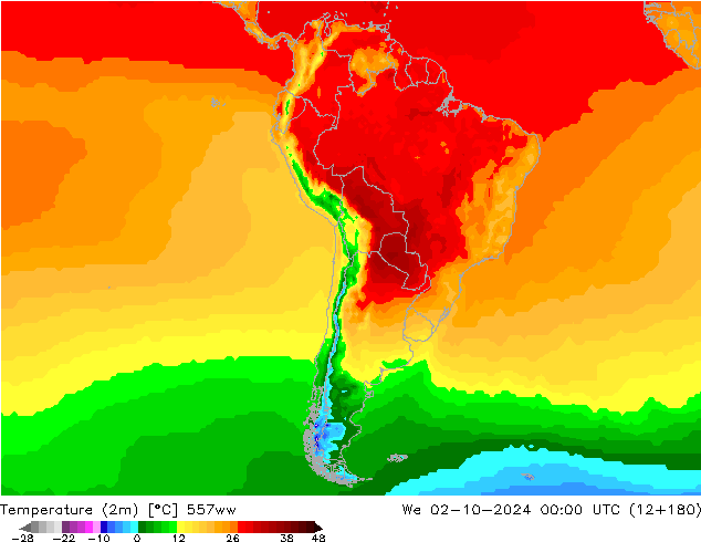 température (2m) 557ww mer 02.10.2024 00 UTC