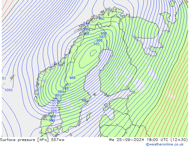 Surface pressure 557ww We 25.09.2024 18 UTC