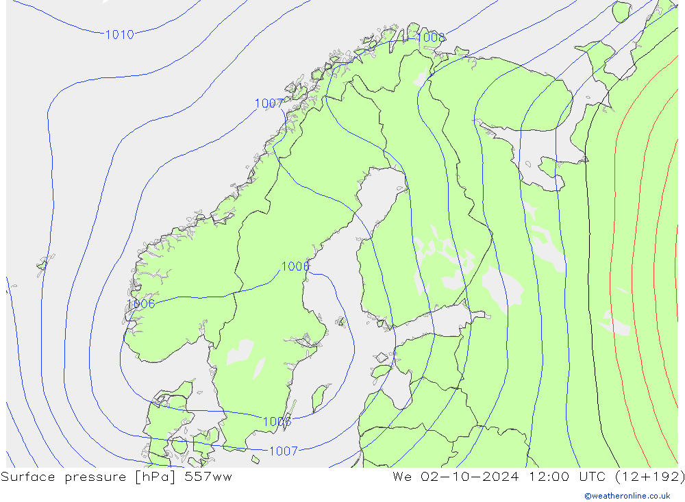 Surface pressure 557ww We 02.10.2024 12 UTC