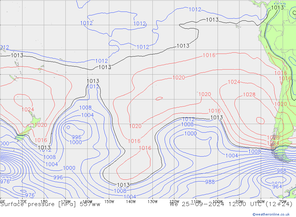 Presión superficial 557ww mié 25.09.2024 12 UTC