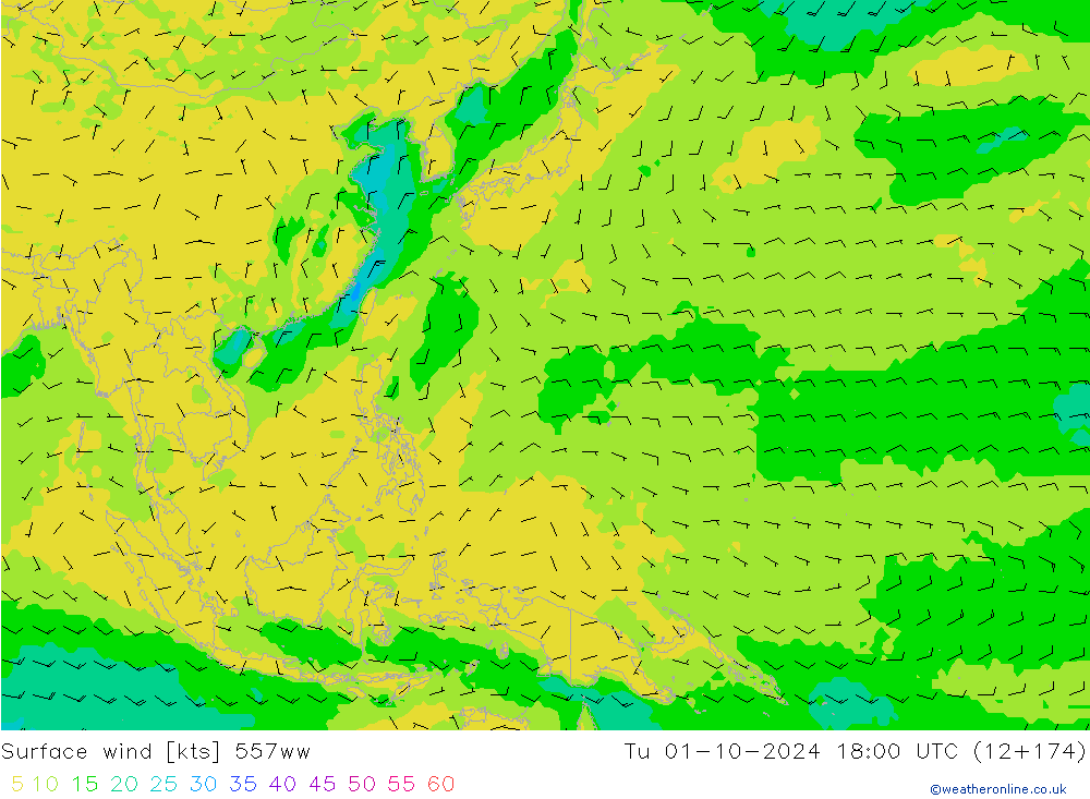 Surface wind 557ww Út 01.10.2024 18 UTC