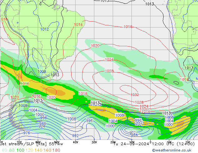 Jet stream/SLP 557ww Tu 24.09.2024 12 UTC