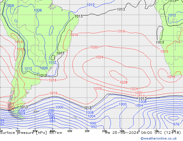 Surface pressure 557ww We 25.09.2024 06 UTC