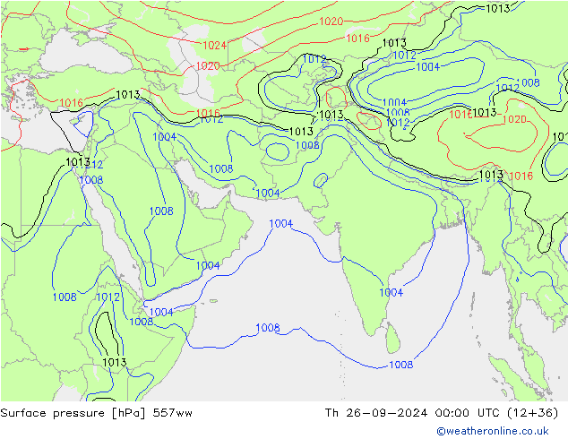 Surface pressure 557ww Th 26.09.2024 00 UTC