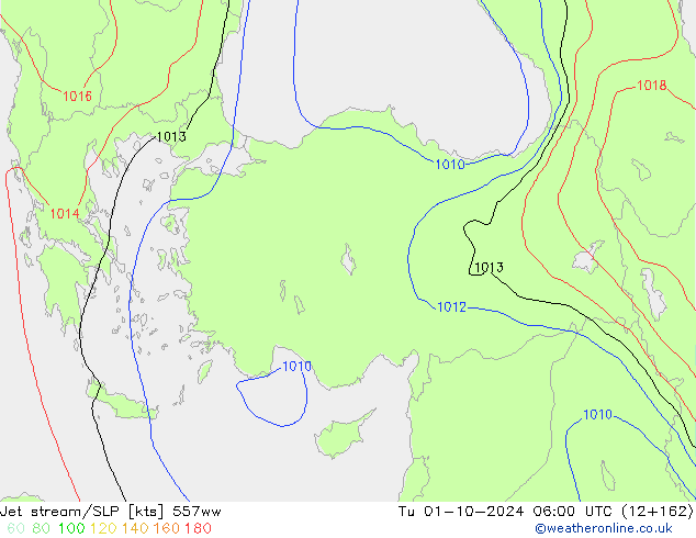 Jet stream/SLP 557ww Tu 01.10.2024 06 UTC