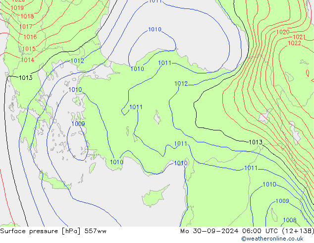 Surface pressure 557ww Mo 30.09.2024 06 UTC