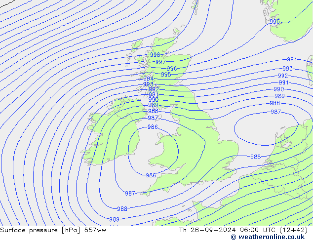 Pressione al suolo 557ww gio 26.09.2024 06 UTC