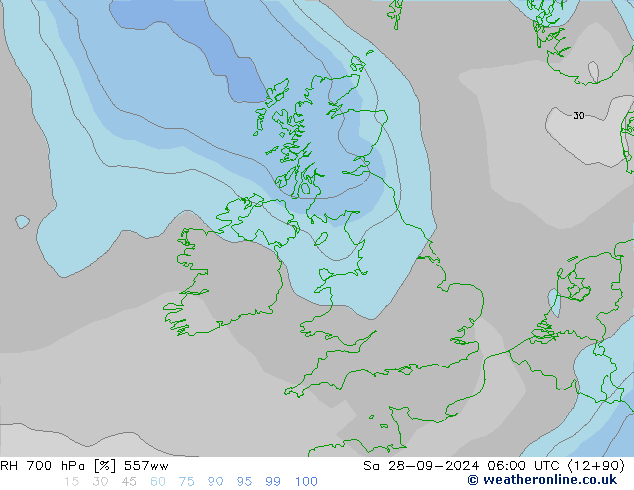 RH 700 hPa 557ww Sáb 28.09.2024 06 UTC