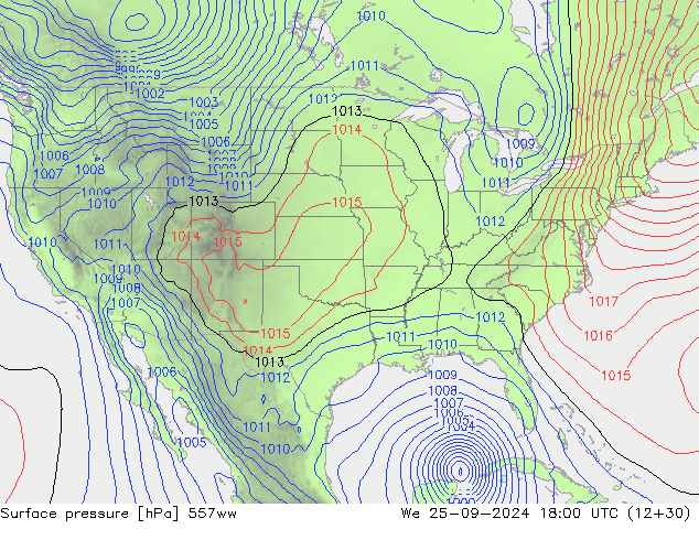 Atmosférický tlak 557ww St 25.09.2024 18 UTC