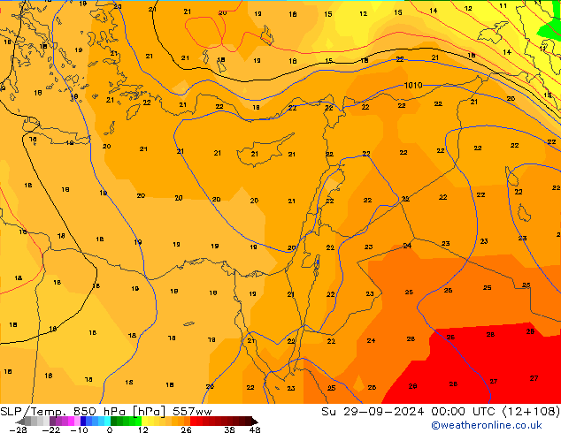 SLP/Temp. 850 hPa 557ww nie. 29.09.2024 00 UTC