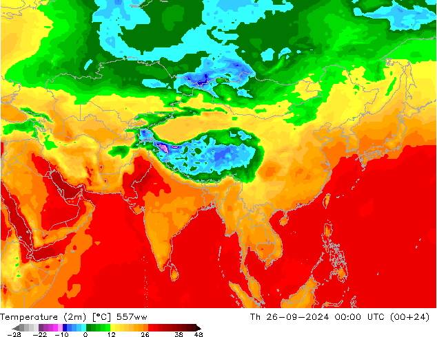 Temperatura (2m) 557ww jue 26.09.2024 00 UTC