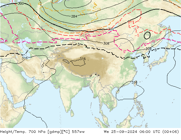 Height/Temp. 700 hPa 557ww We 25.09.2024 06 UTC