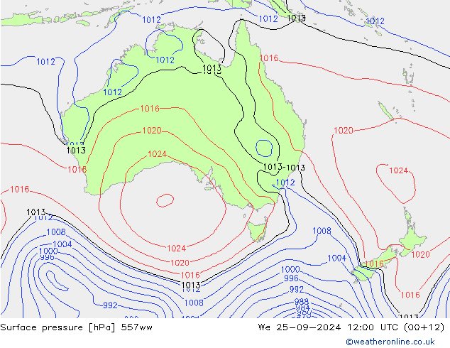 Surface pressure 557ww We 25.09.2024 12 UTC