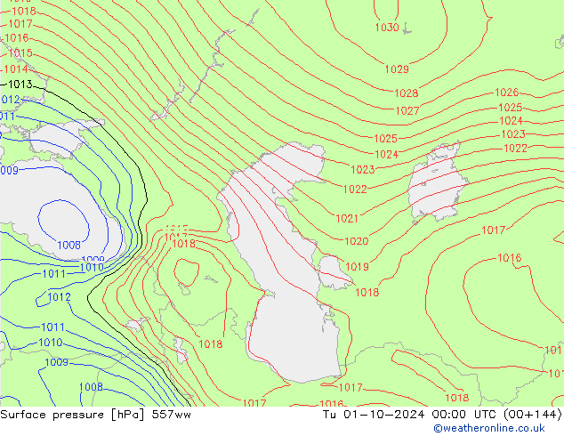 Surface pressure 557ww Tu 01.10.2024 00 UTC