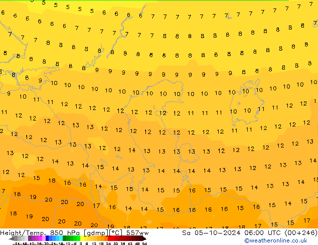 Height/Temp. 850 гПа 557ww сб 05.10.2024 06 UTC