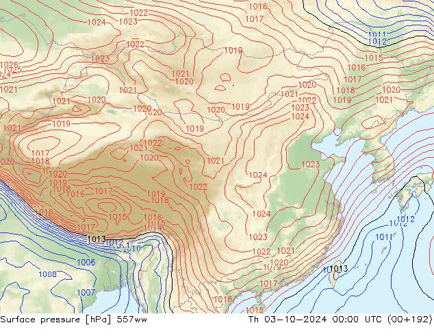 Pressione al suolo 557ww gio 03.10.2024 00 UTC