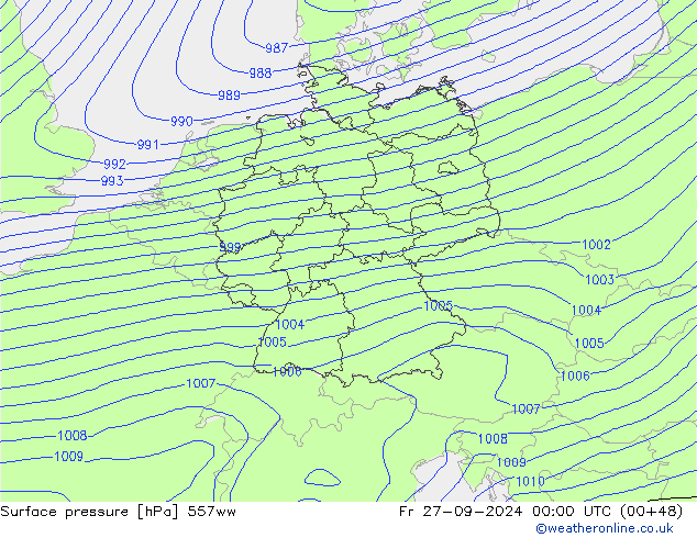 Surface pressure 557ww Fr 27.09.2024 00 UTC