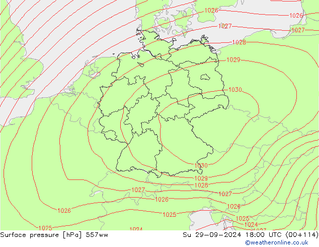 Surface pressure 557ww Su 29.09.2024 18 UTC