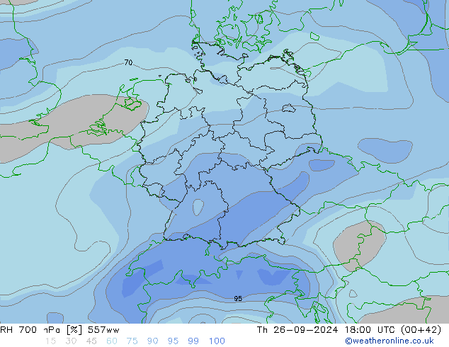 RH 700 hPa 557ww gio 26.09.2024 18 UTC