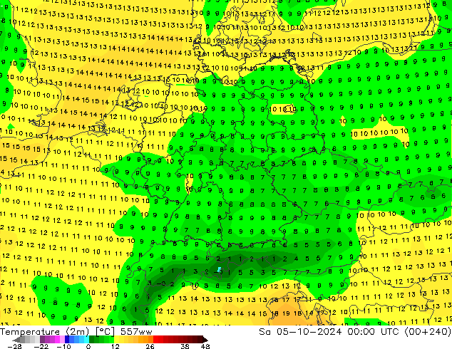 Temperature (2m) 557ww Sa 05.10.2024 00 UTC