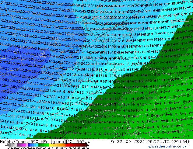 Height/Temp. 500 hPa 557ww  27.09.2024 06 UTC