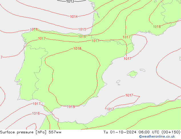 приземное давление 557ww вт 01.10.2024 06 UTC