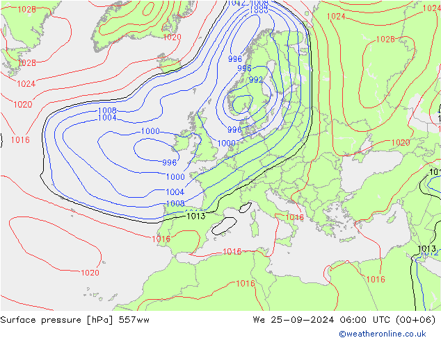 Surface pressure 557ww We 25.09.2024 06 UTC