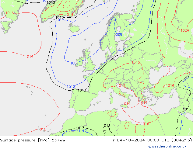 Presión superficial 557ww vie 04.10.2024 00 UTC