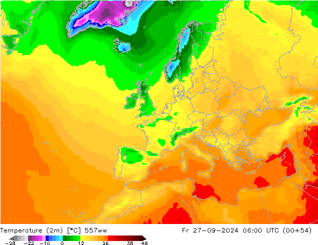 Temperatura (2m) 557ww ven 27.09.2024 06 UTC