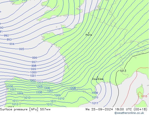 Surface pressure 557ww We 25.09.2024 18 UTC