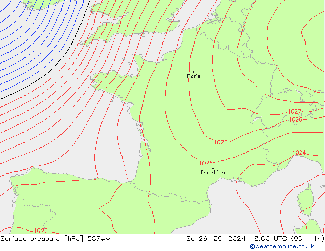 Pressione al suolo 557ww dom 29.09.2024 18 UTC