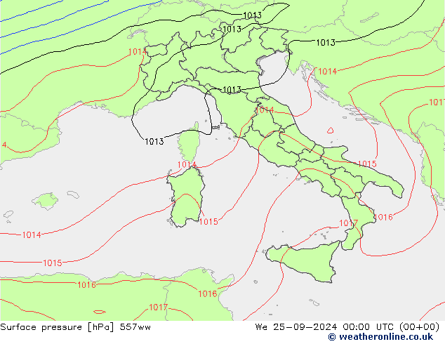 Surface pressure 557ww We 25.09.2024 00 UTC