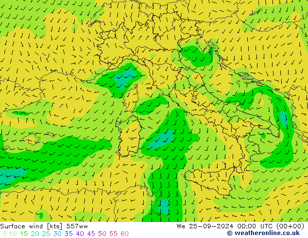 Surface wind 557ww We 25.09.2024 00 UTC