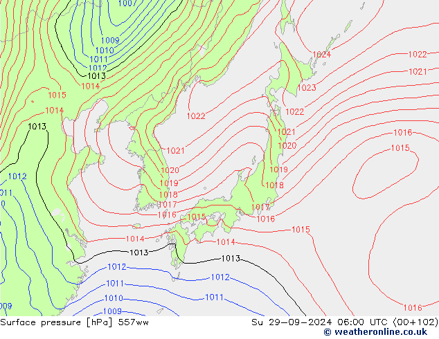 Surface pressure 557ww Su 29.09.2024 06 UTC