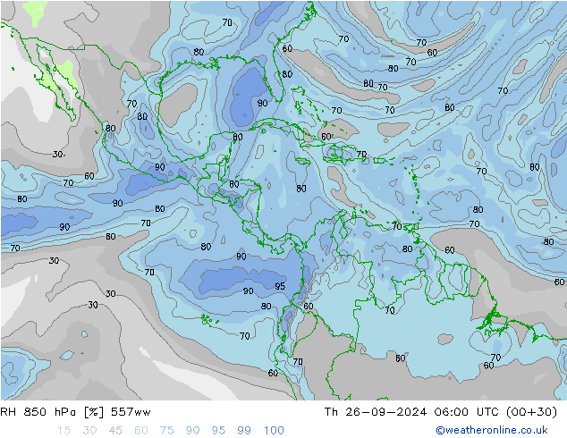 RH 850 гПа 557ww чт 26.09.2024 06 UTC