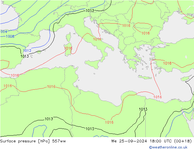 Surface pressure 557ww We 25.09.2024 18 UTC