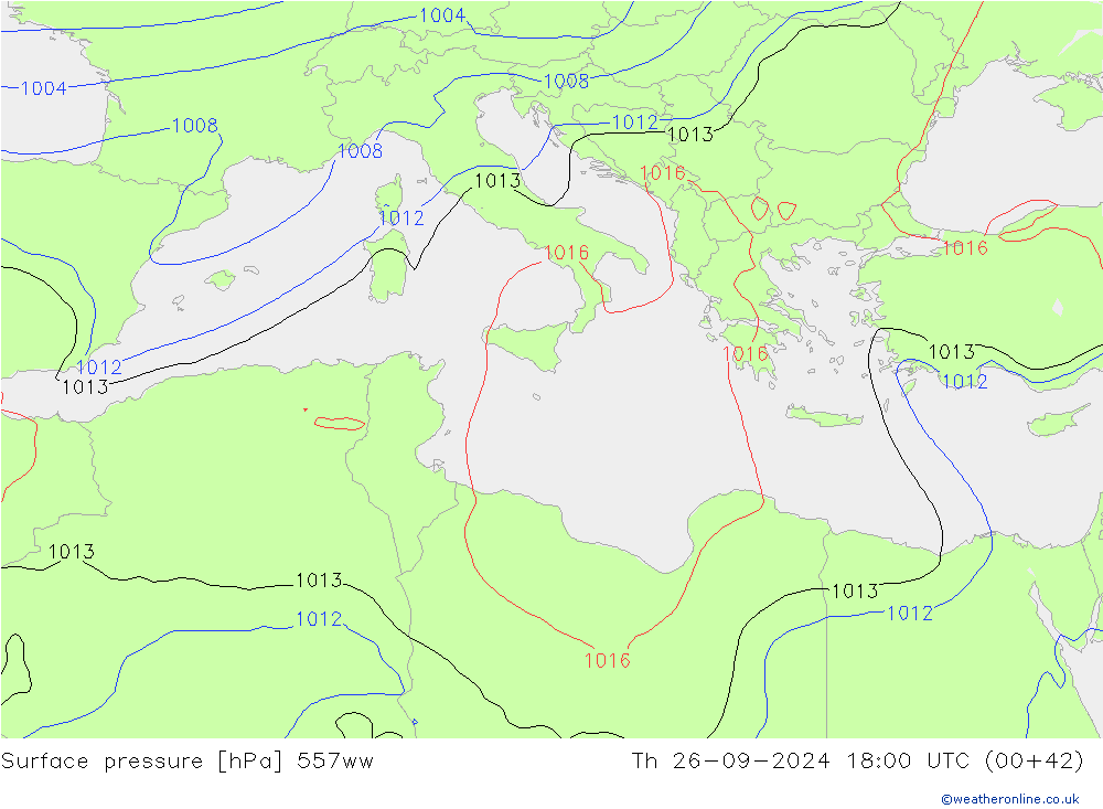 Surface pressure 557ww Th 26.09.2024 18 UTC