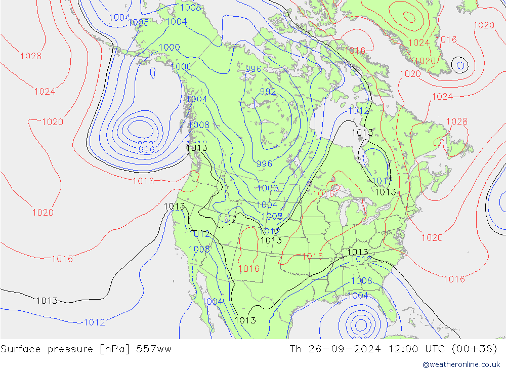 Surface pressure 557ww Th 26.09.2024 12 UTC