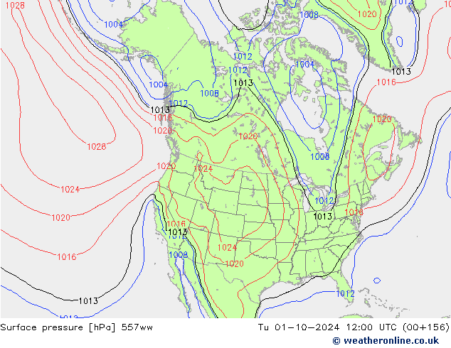 Surface pressure 557ww Tu 01.10.2024 12 UTC