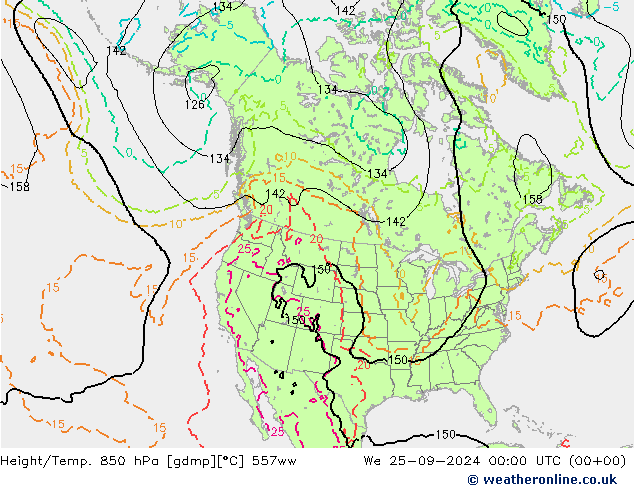 Height/Temp. 850 hPa 557ww Qua 25.09.2024 00 UTC