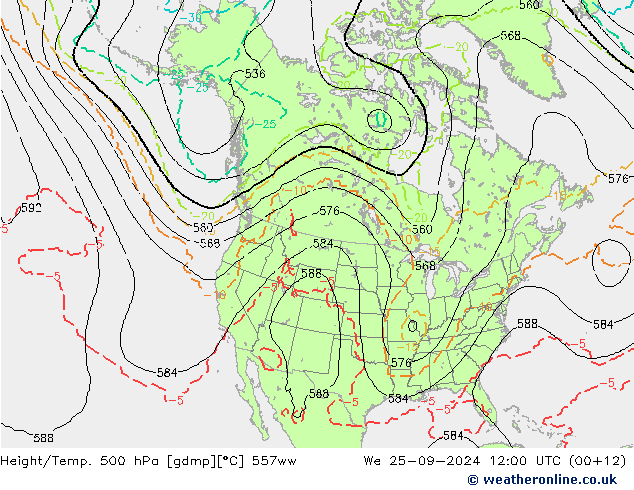 Hoogte/Temp. 500 hPa 557ww wo 25.09.2024 12 UTC