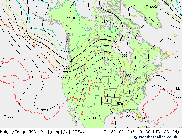 Height/Temp. 500 hPa 557ww Th 26.09.2024 00 UTC