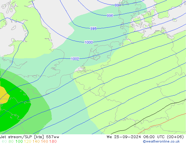 Jet stream/SLP 557ww We 25.09.2024 06 UTC