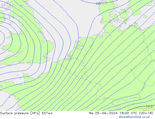 Surface pressure 557ww We 25.09.2024 18 UTC